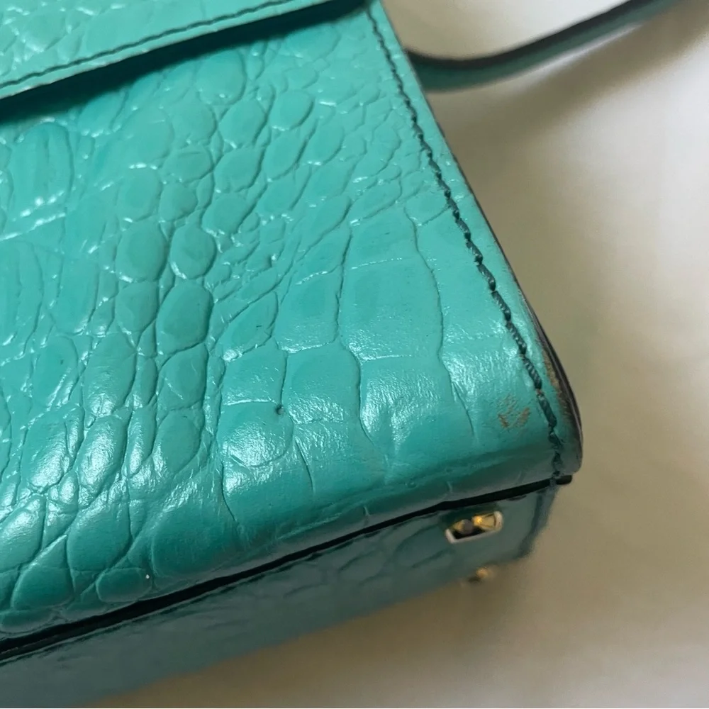Kate Spade blue teal leather croc-embossed crossbody purse